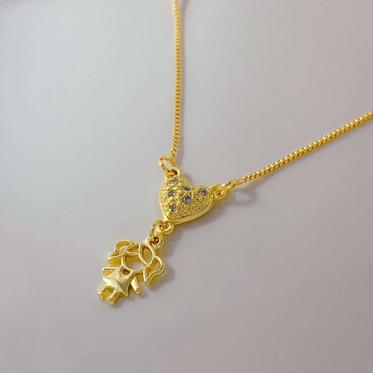 COLAR CANGA CORAÇÃO ZIRCÔNIA MENINO PENDURADO OURO 18K