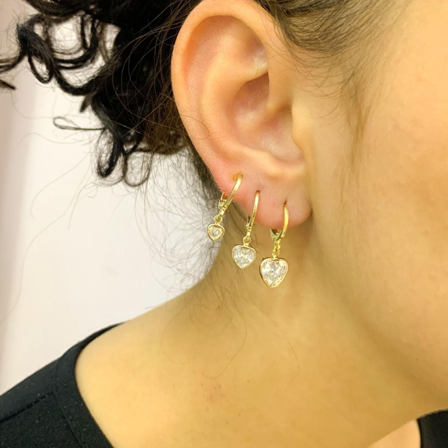 BRINCO TRIO ARGOLINHA CLICK CORAÇÃO LAPIDADO ZIRCONI OURO 18K