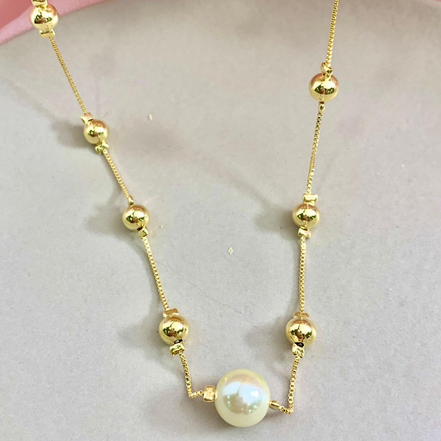CHOKER DE PEROLA COM ESFERA LISA OURO 18K