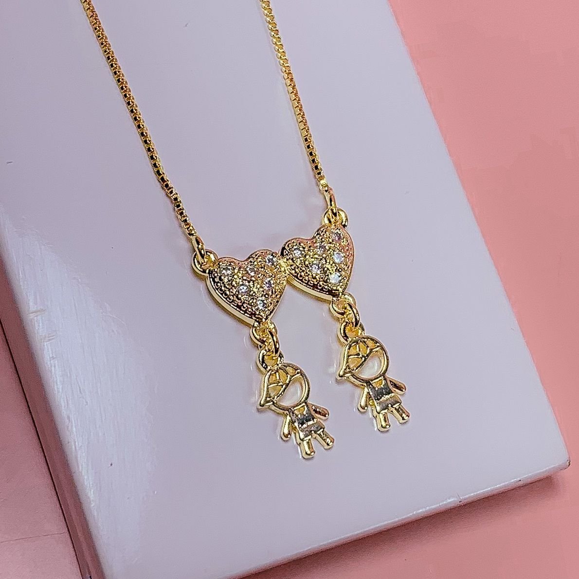 COLAR CANGA CORAÇÃO ZIRCÔNIA DOIS MENINOS OURO 18K