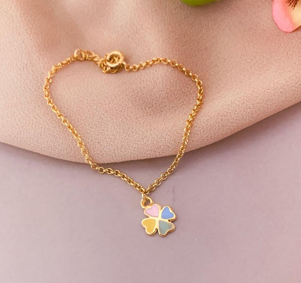 PULSEIRA INFANTIL DE TREVO COM QUATRO FOLHAS OURO 18K