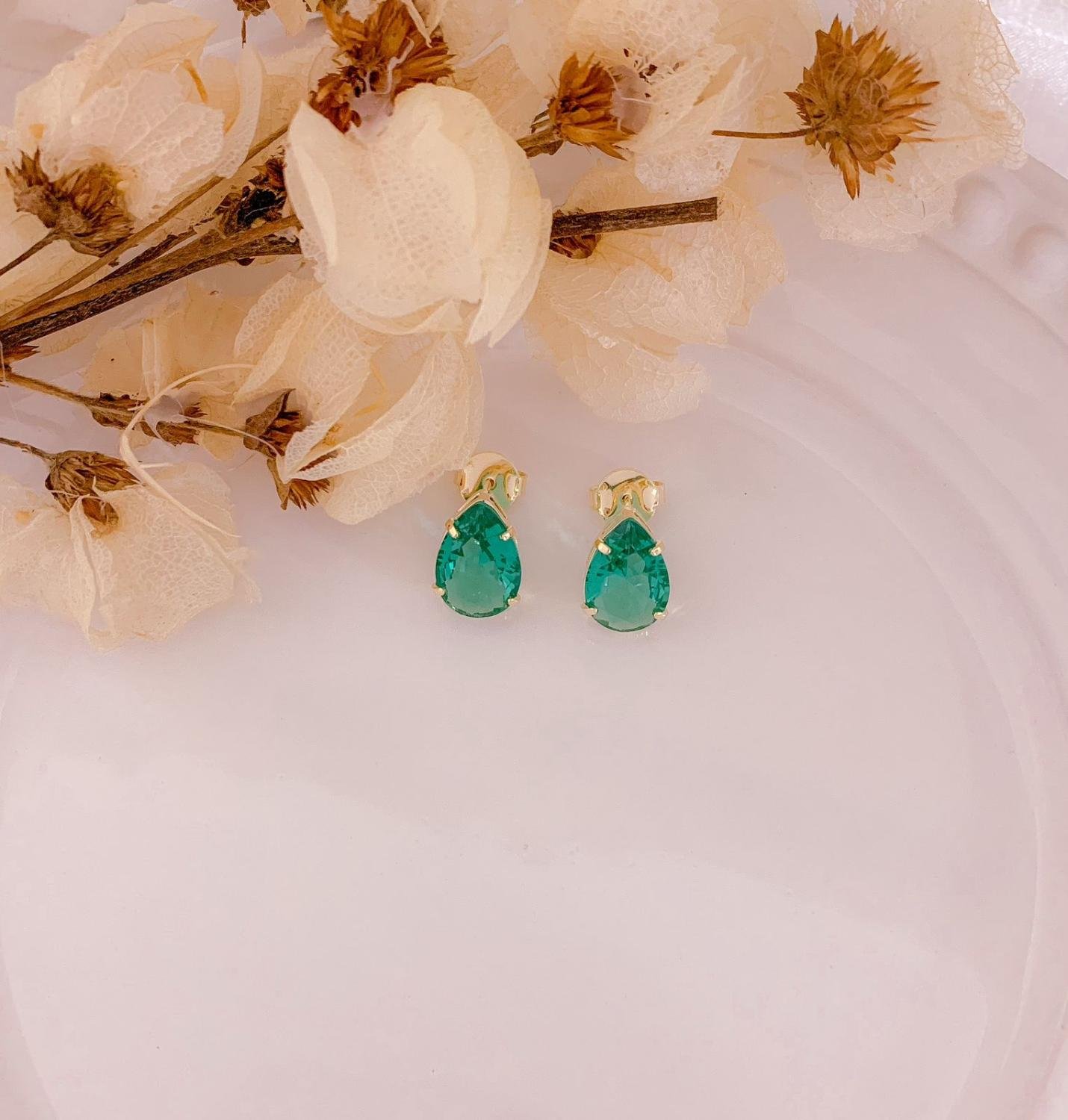 BRINCO GOTA ZIRCÔNIA TURMALINA OURO 18K