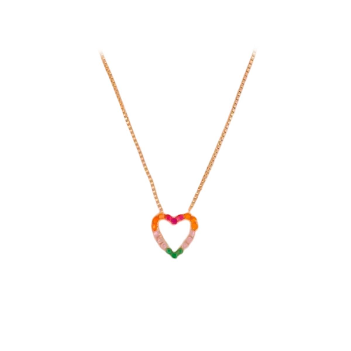 COLAR CORAÇÃO COM ZIRCÔNIA COLORIDA OURO 18K